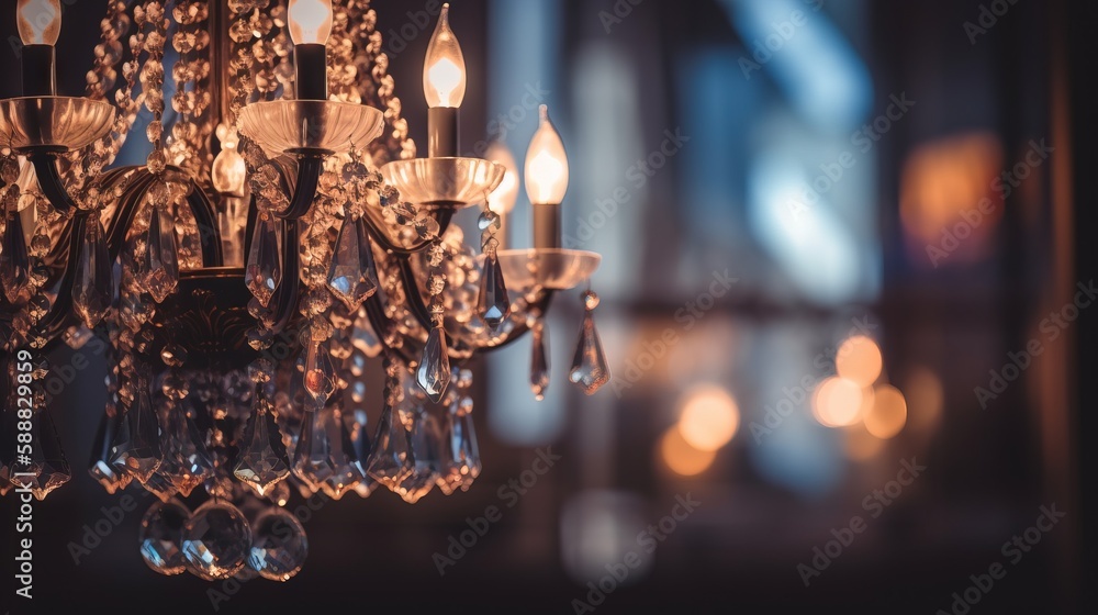 Poster a chandelier hanging from a ceiling in a room with a chandelier in the middle of the room and a wind
