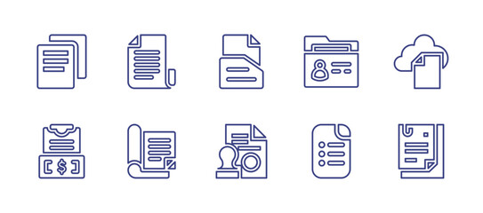 Documentation line icon set. Editable stroke. Vector illustration. Containing documents, document, file, documentation, stamp.