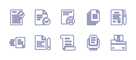 Documentation line icon set. Editable stroke. Vector illustration. Containing exam, contract, delete document, documents, document, zip file.
