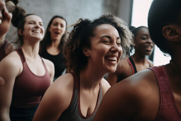 Group of women of different ages doing fitness.  Generative AI	