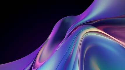 Curve and wavy colorful fluid in motion on black background.