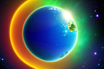 Obraz premium Abstract space wallpaper. Planet and stars. Digital art, Fantasy art, Generative AI