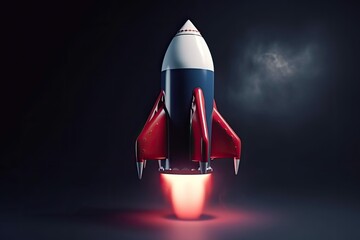 Rocket illustration, business and startup concept, dark blue background. Generative AI
