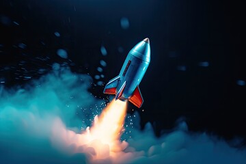 Obraz na płótnie Canvas Rocket illustration, business and startup concept, dark blue background. Generative AI