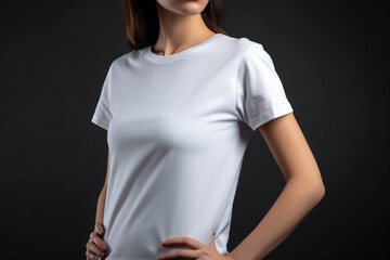Generative AI. White T-Shirt Mockup on Female Model