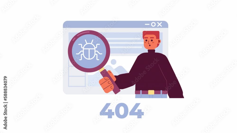 Poster animated debugging tool 404 error. explore website failure. empty state 4k video footage with alpha 
