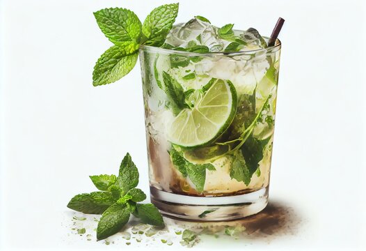A Mojito Is A Refreshing Summer Drink Made With Rum, Sugar, Lime Juice, And Mint Leaves, And Served Over Ice. Generative AI