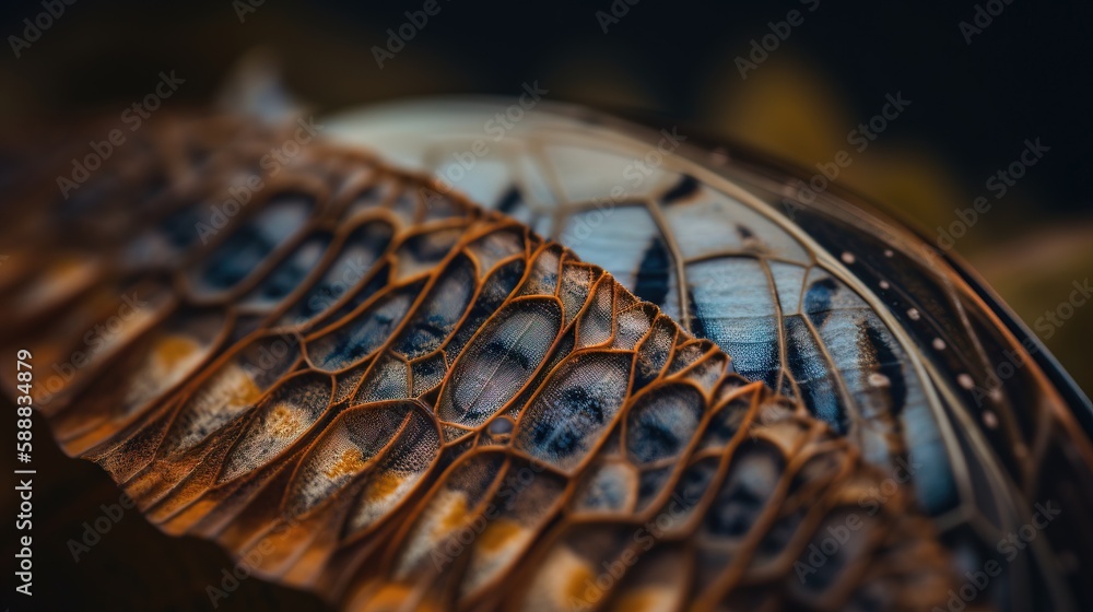 Aufkleber a close up of a leaf that is brown and has a pattern on the outside of it and a blue center piece on