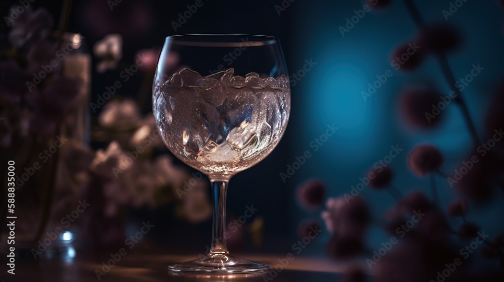 Poster a glass of wine sitting on a table next to a vase with flowers in it and a vase with flowers in it b