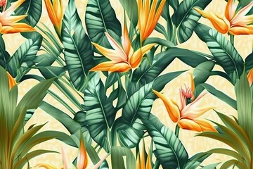 Beach cheerful seamless pattern wallpaper of tropical tree (Ai generated)