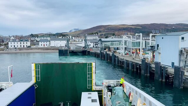 Timelapse of ferry departing from Ullapool Port, Scotland, to the Outer Hebrides