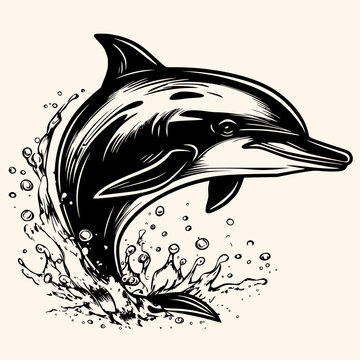 Dolphin vector for logo or icon, drawing Elegant minimalist style,abstract style Illustration
