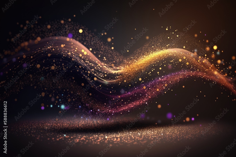 Poster abstract wave background with glittering particles and bokeh effect