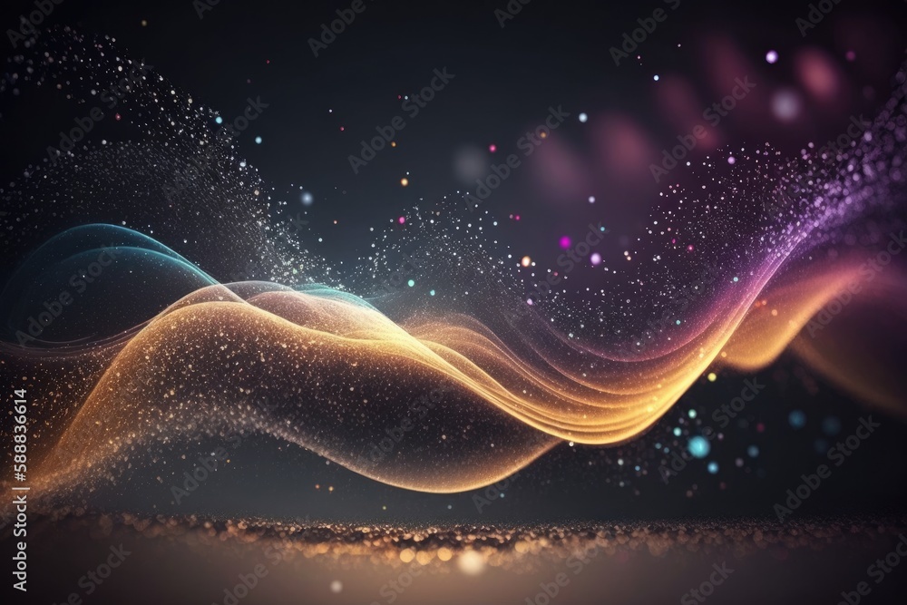 Poster glowing particles in space, computer generated abstract background