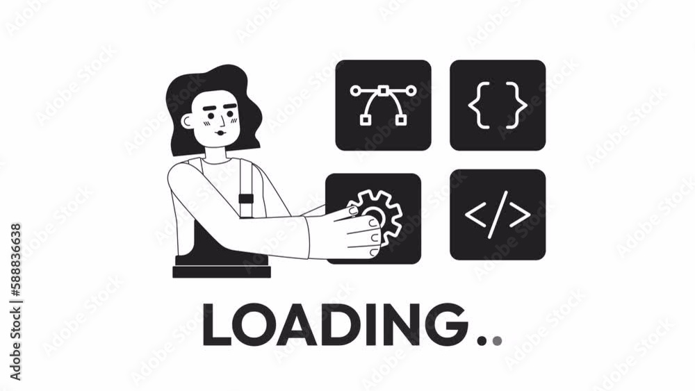 Poster animated bw website builder loader. programmer dev. flash message 4k video footage. monochrome isola
