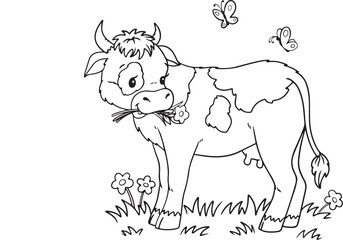coloring page cute cow on the grass