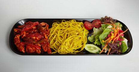 Grilled Chicken with Linguine Chili Sauce and Green Salad 