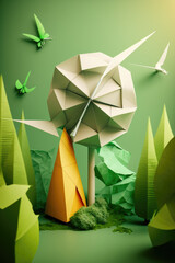 Powering the Future: Illustrations of Green Energy Solutions, paper art and craft style concept. Created using generative AI.