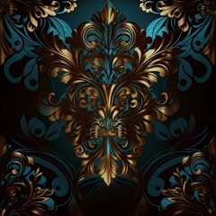 Abstract elaborate pattern with gold edging, ornate, beautiful, intricate with generative AI
