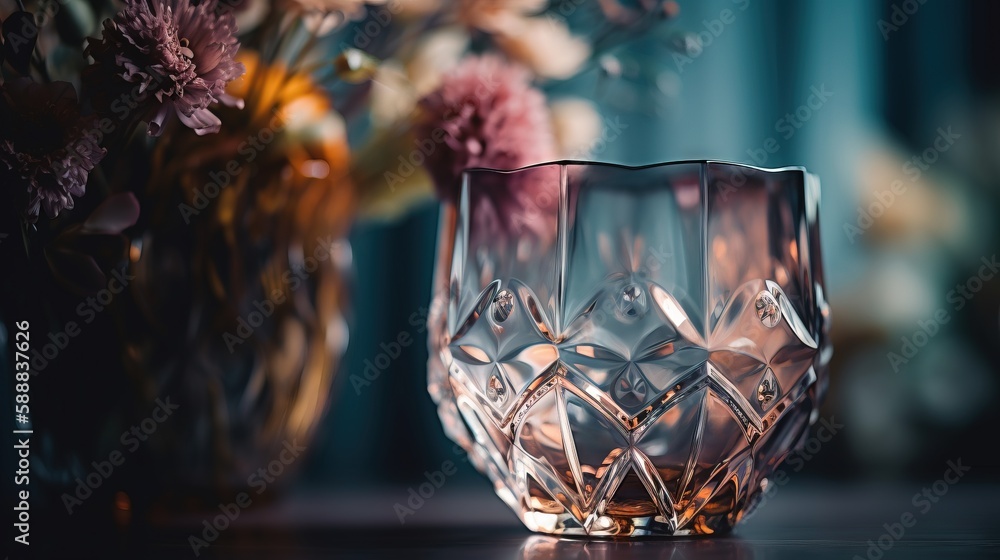 Poster a glass vase with flowers in it on a table next to a vase with flowers in it and a vase with flowers