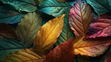 Intricate colorful leaves background - AI generative