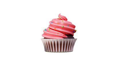 cupcake with pink cream and frosting sprinkles sweet dessert 3D rendering