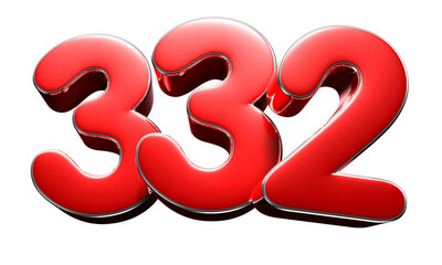 Number 332 red 3D illustration. Advertising signs. Product design. Product sales.