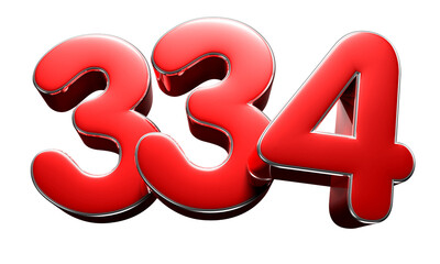Number 334 red 3D illustration. Advertising signs. Product design. Product sales.