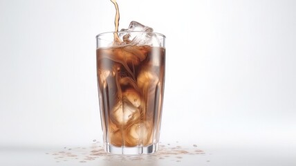 Ice coffee in a glass on a white background. Isolated. Generative AI