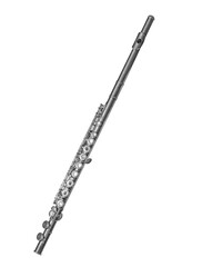 Transverse flute or or side-blown flute on white background