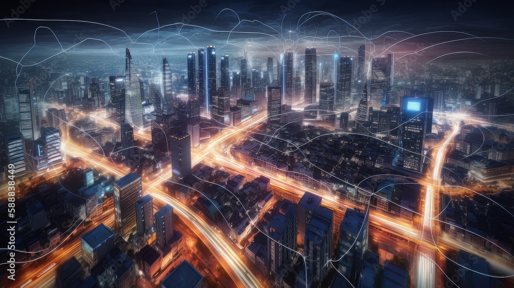 Poster smart city and communication network concept. generative ai