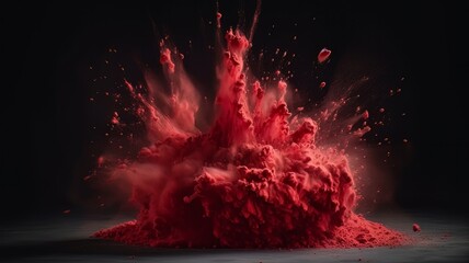 Fototapeta na wymiar Red powder explosion. Abstract closeup dust on backdrop. Powder explode. Paint holi. Generative ai