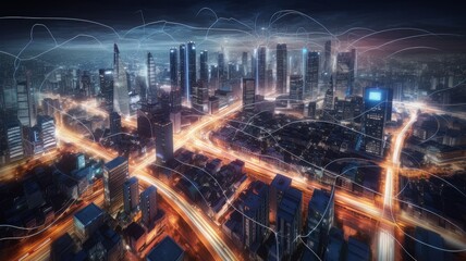 Fototapeta premium Smart city and communication network concept. Generative Ai