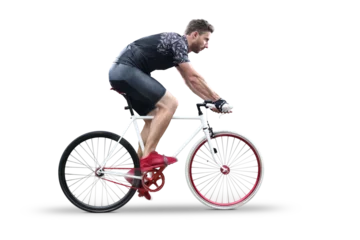 Plexiglas foto achterwand Cyclist riding a single speed bicycle - isolated from background © photoschmidt