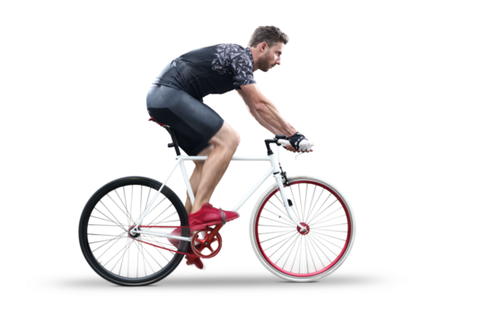 Cyclist riding a single speed bicycle - isolated from background