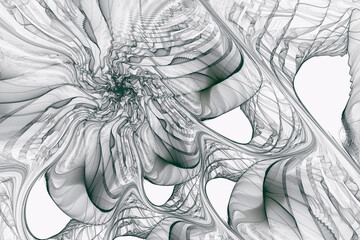 Gray pattern of crooked waves on a white background. Abstract fractal 3D rendering