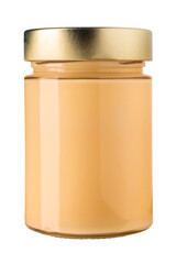 Peanut butter in glass jar isolated