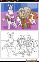 cartoon purebred dogs characters group coloring page