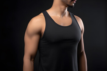 Generative AI. Blank Black Tank top Mock up on Male Model: Showcase Your Designs in Style