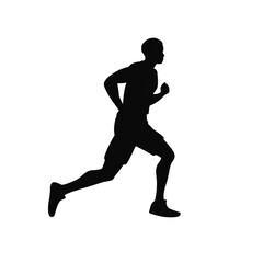 Fototapeta na wymiar Man running sprinting silhouette flat isolated on transparent png background. Generative ai