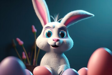 Easter Bunny and His Rainbow of Eggs Bring a Festive Atmosphere