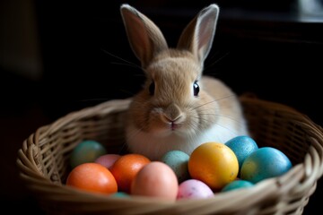 Easter Bunny Celebrates with a Basket Full of Colorful Eggs