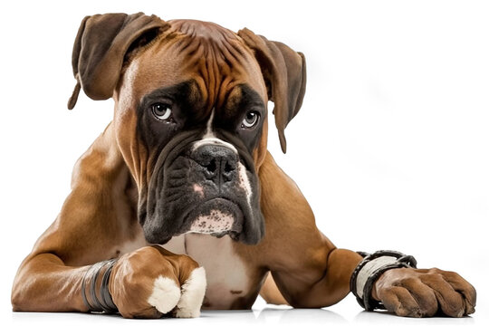 Energetic and Playful: Adorable Boxer Dog on White Background