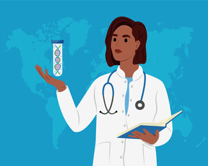 World Laboratory Day. April 23. A laboratory technician examines human DNA.