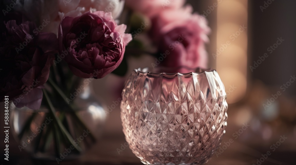 Aufkleber a close up of a glass vase with flowers in it and another vase with flowers in it on a table with a 