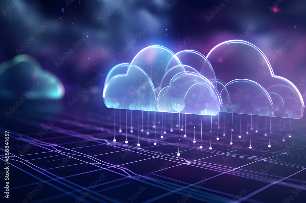 Poster generative ai. neon cloud computing: the future of technology