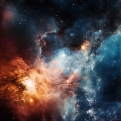 Galaxy in outer space. Nebula night starry sky in rainbow colors. Multicolor celestial dust background. Generative AI