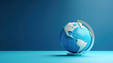 Earth globe on clean blue banner background. Generative Ai