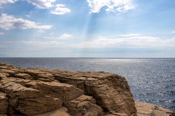 Structure of limestone rock and a sea, Greece
