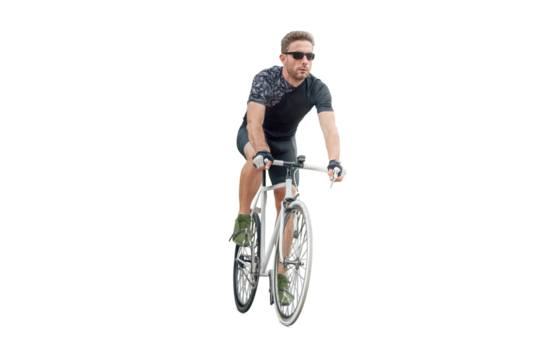 Cyclist riding a single speed bicycle - isolated from background